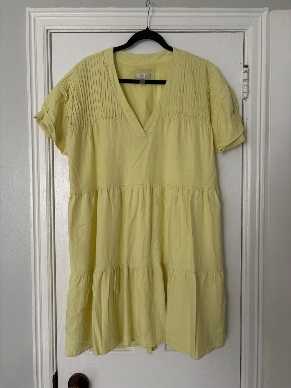 Cupio Yellow Tiered V-Neck Short Sleeve Dress